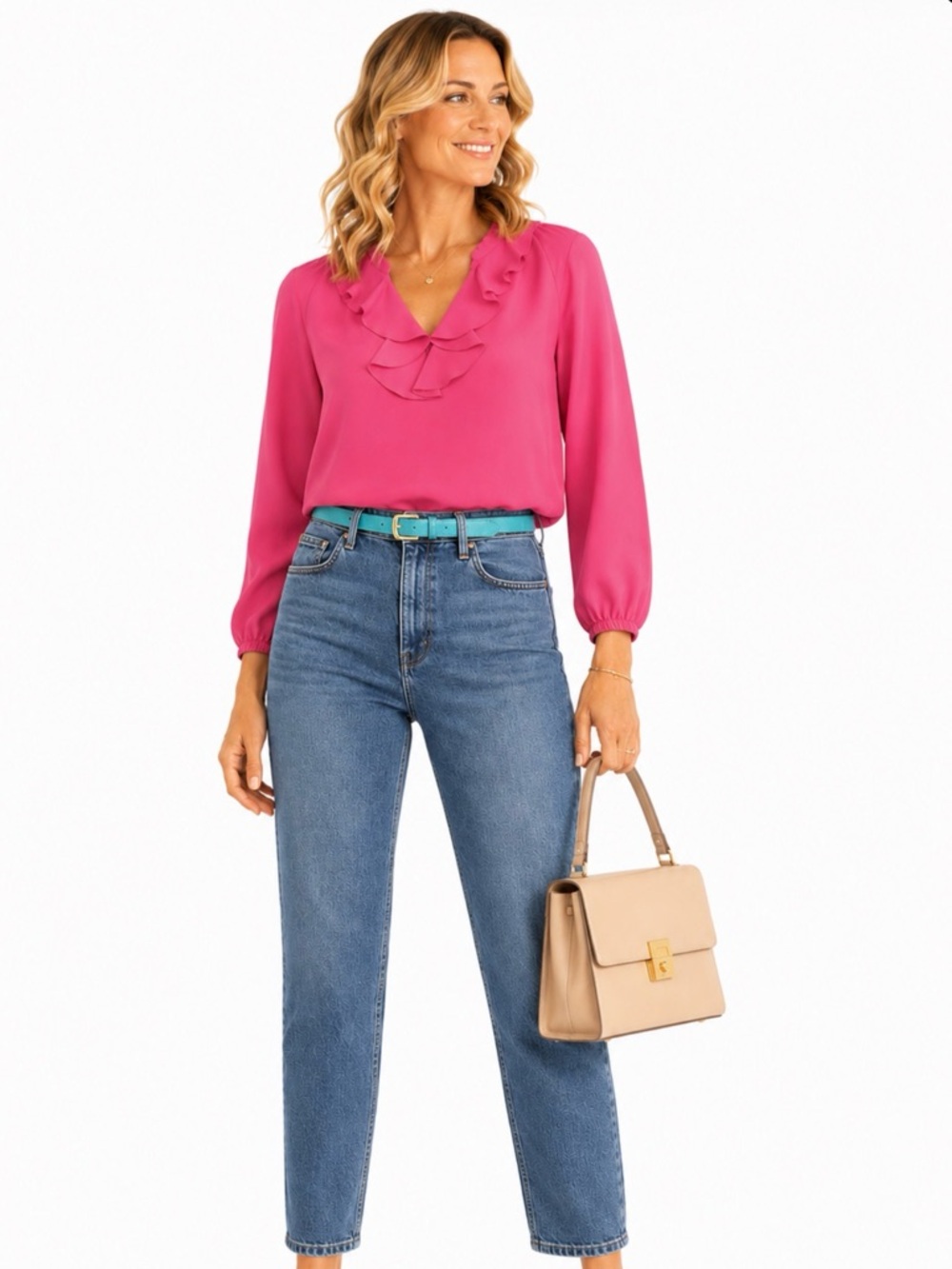 Lilly Pulitzer Pink Long Sleeves Ruffle Collar Blouse Romantic Feminine Coquette